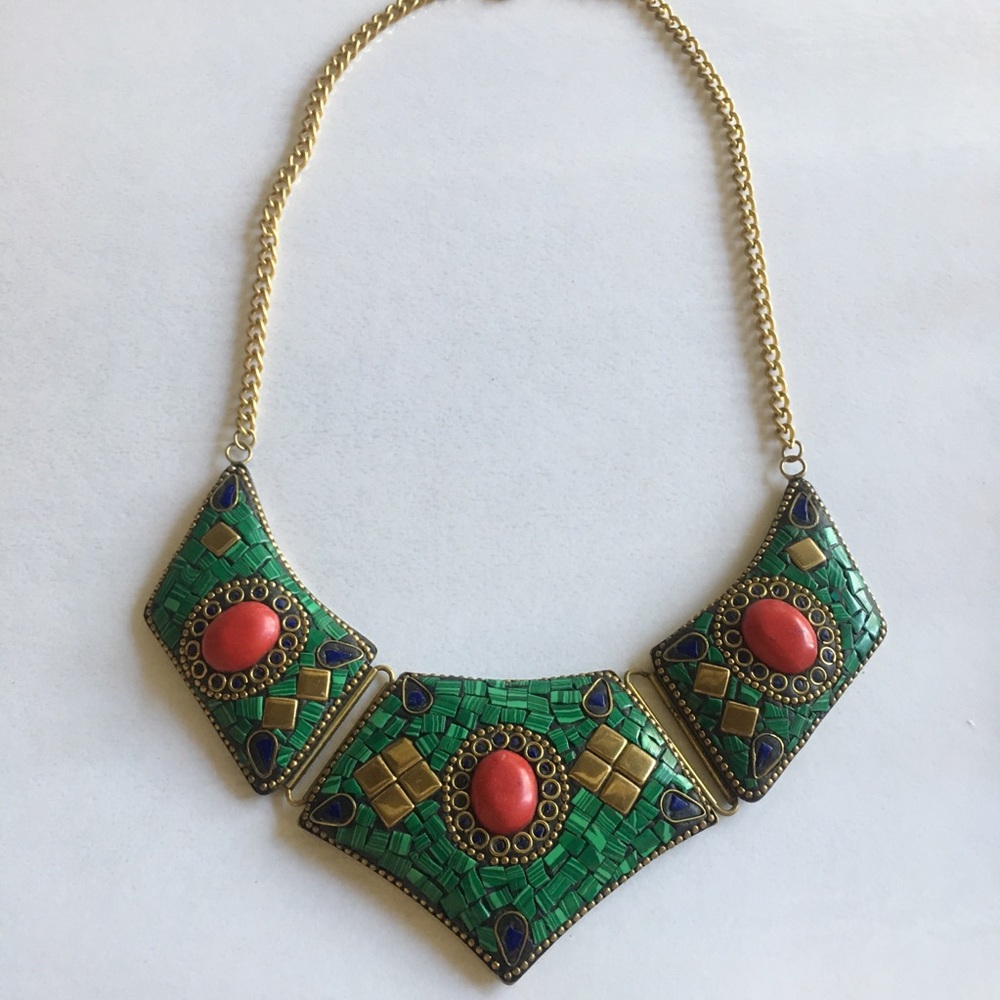 Boho Ethnic Statement Necklace Stone Chips - image 1